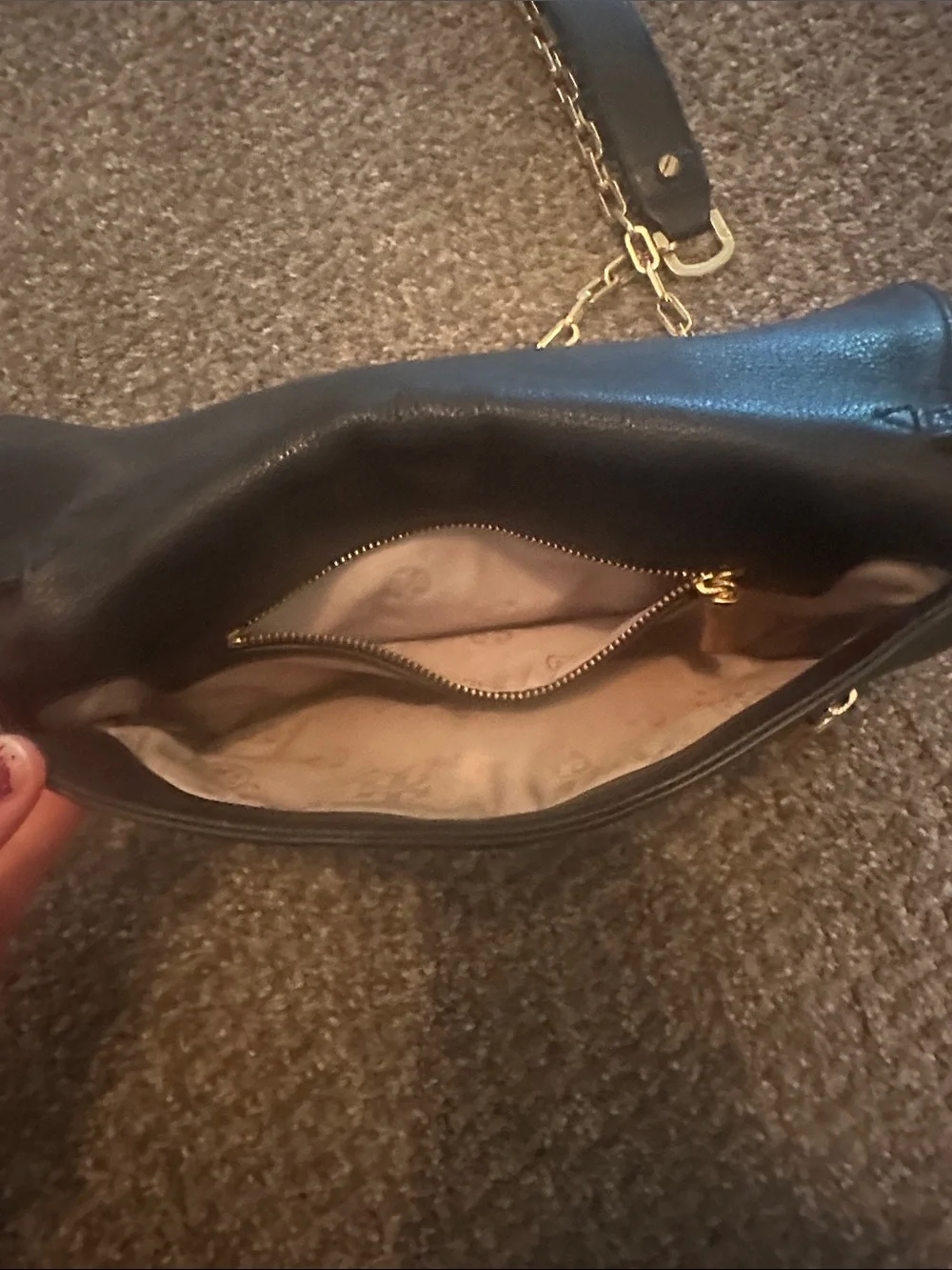 Tory Burch Black Shoulder Bag with Gold Chain and Logo